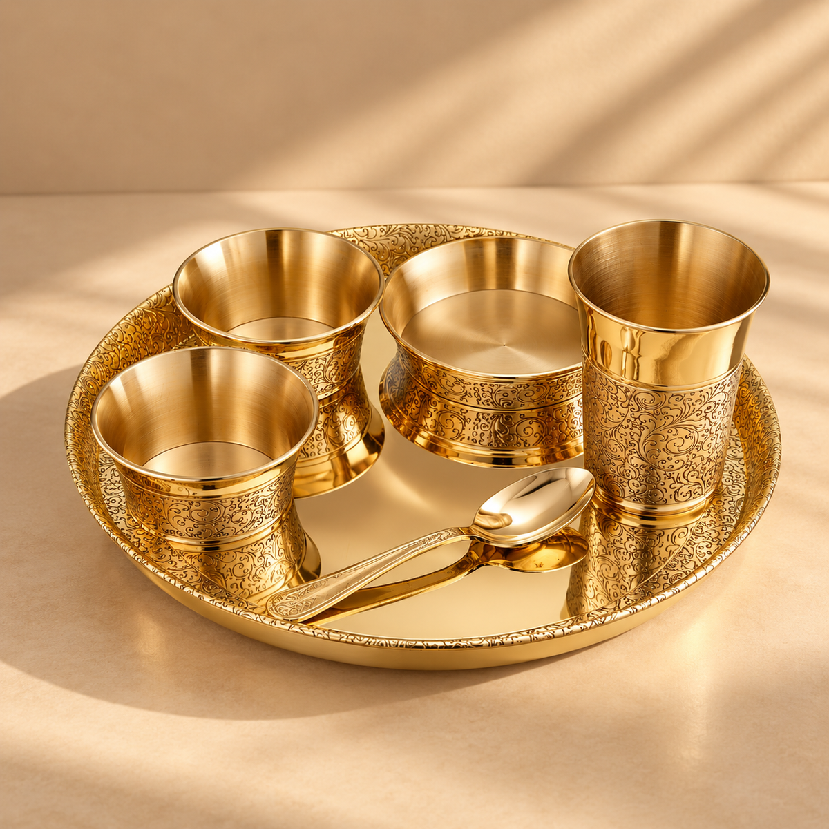 Heritage Thaali Set | 6-Piece Pure Brass Dinner Set