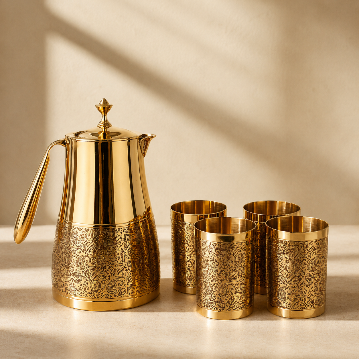 Good Luck Hydration Set | Pure Brass Jug & 4 Glasses Set
