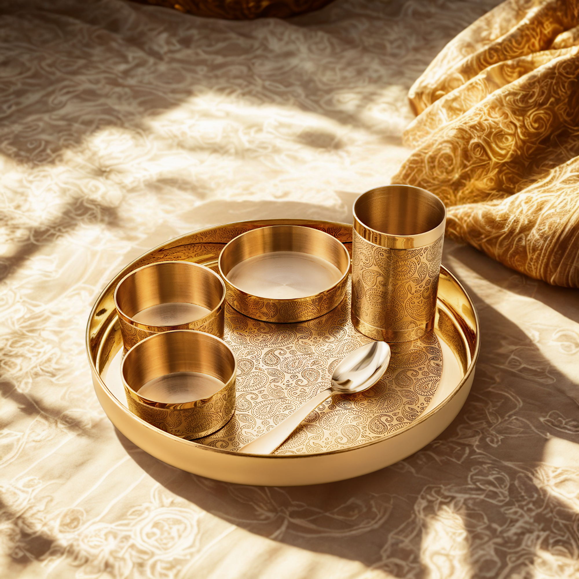 Good Luck Thaali Set | 6-Piece Pure Brass Dinner Set