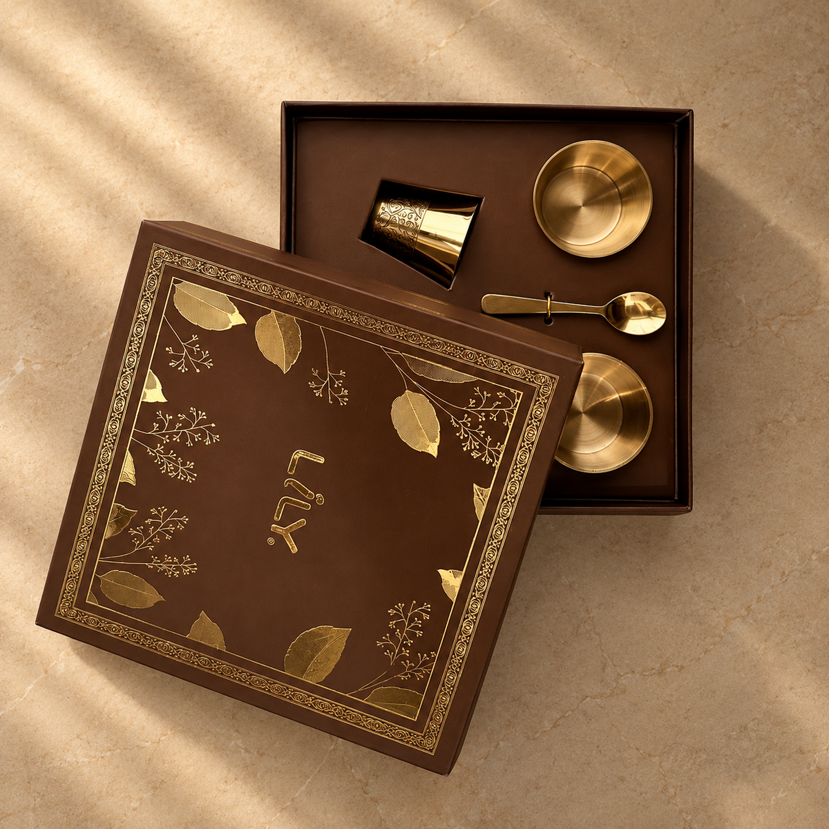 Bhog Set | Brass Baby Bhog & Feeding Set (5 Pcs) | Etched Design