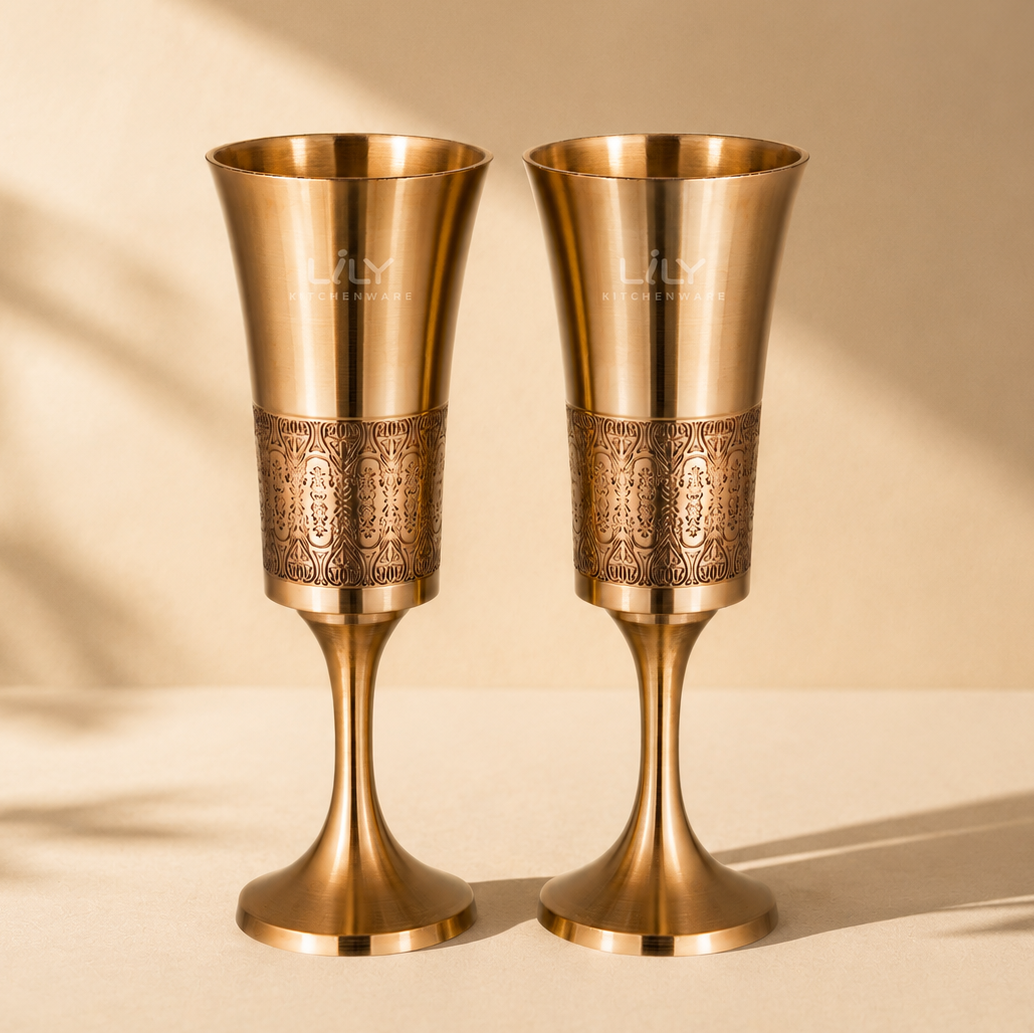Vintage Flute Glass | Pure Brass with Tin Lining (Kalai) | Set of 2