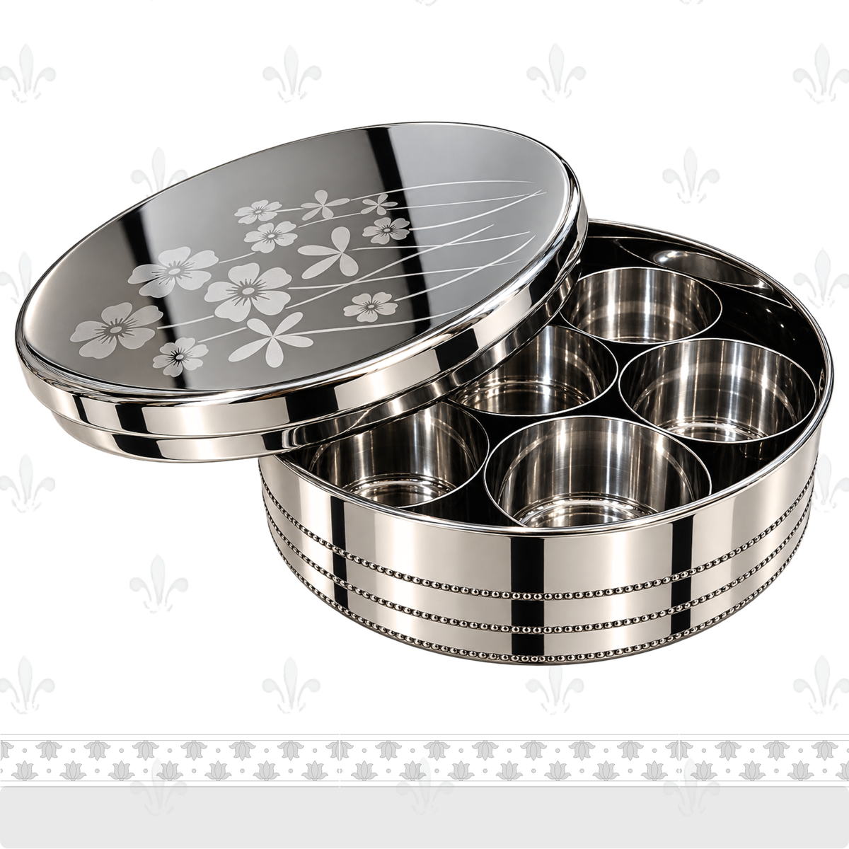 Stainless Steel Masala Box | 7 Deep Katoris, Spill-Proof