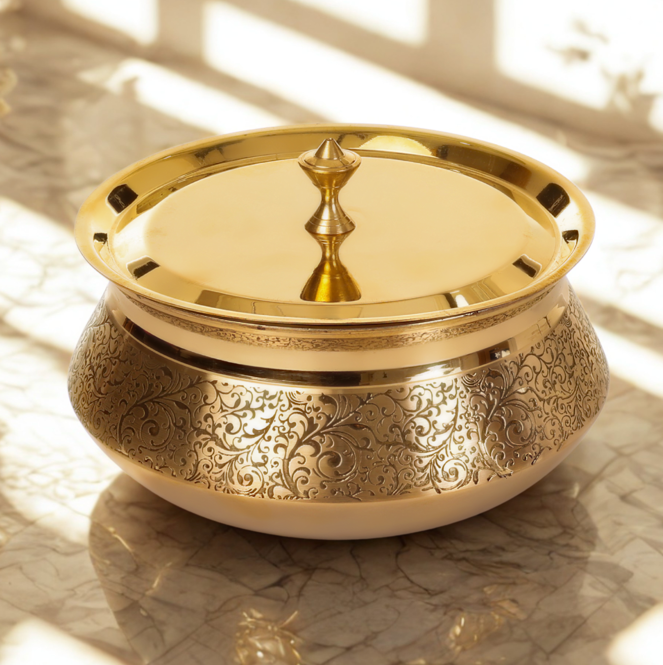 Brass Handi with Lid | Tin-Lined (Kalai) Pure Brass Traditional Cookware