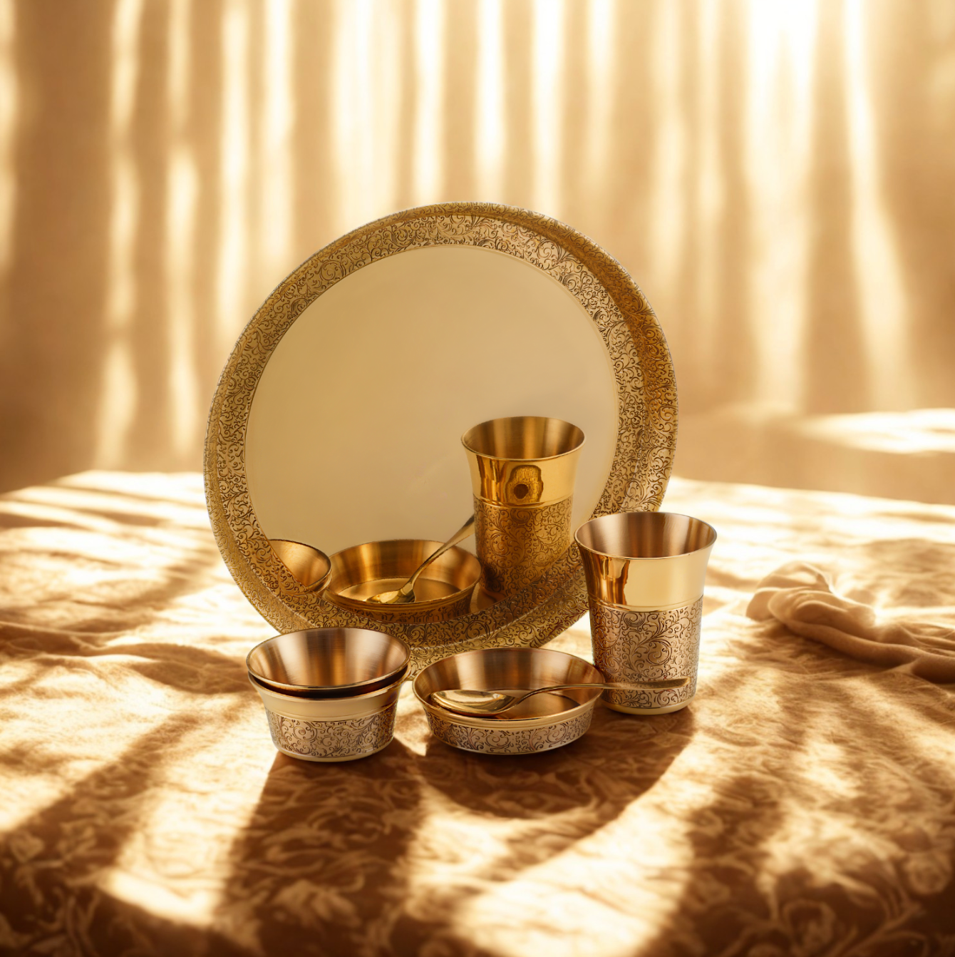 Heritage Thaali Set | 6-Piece Pure Brass Dinner Set