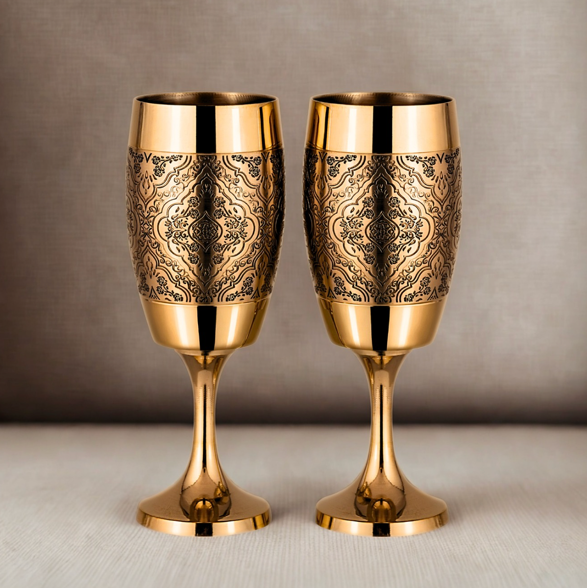 Vintage Barrel Toast Glass | Pure Brass with Tin Lining (Kalai) | Set of 2