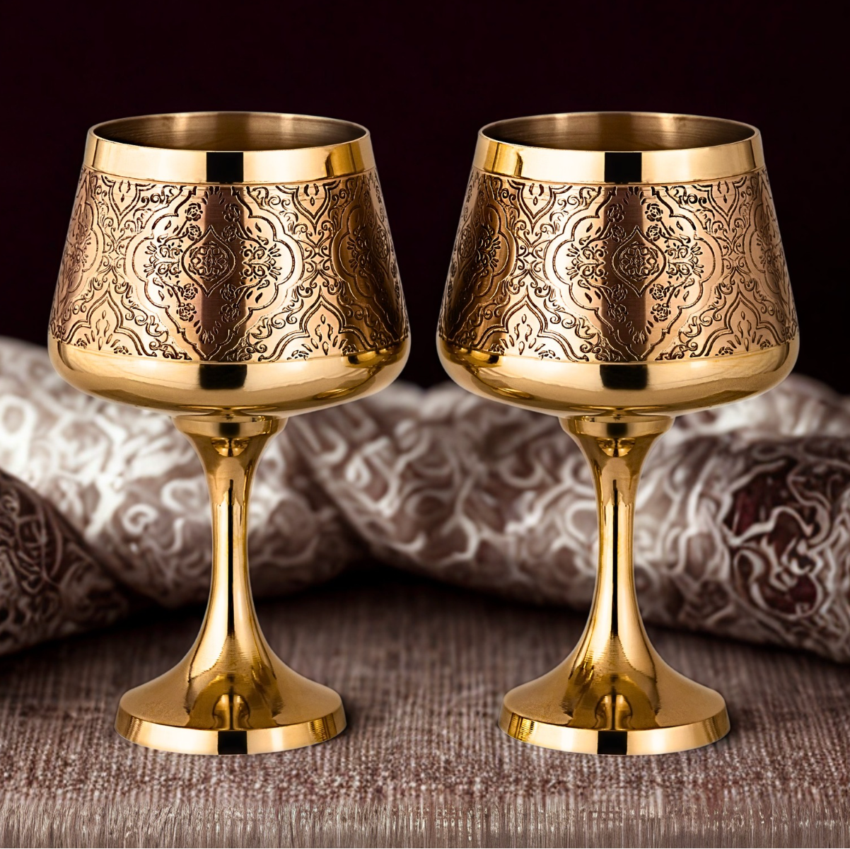 Vintage Goblet Glass | Pure Brass with Tin Lining (Kalai) | Set of 2