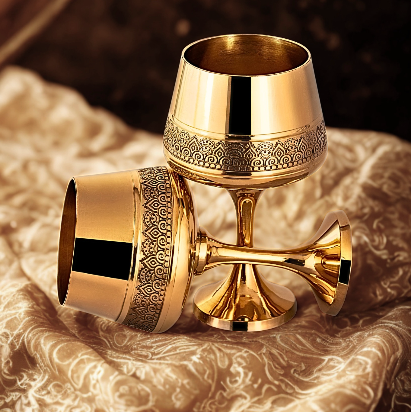 Virasat Goblet Glass | Pure Brass with Tin Lining (Kalai) | Set of 2