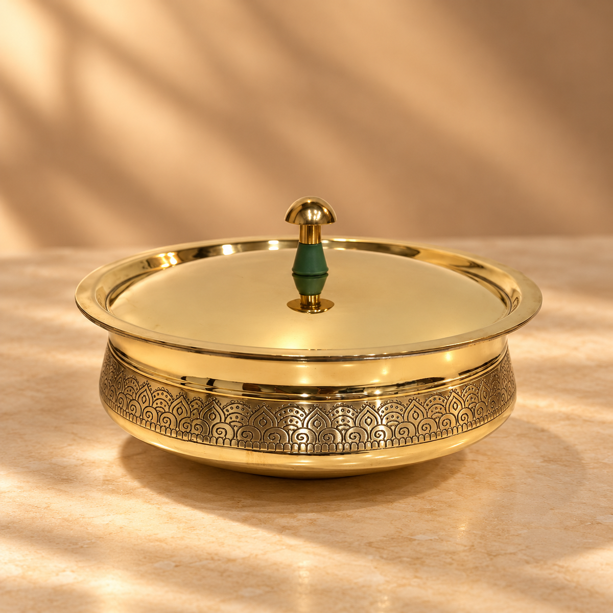 Virasat Brass Lagan with Lid and Kalai | Pure Pital (Peetal) Cookware
