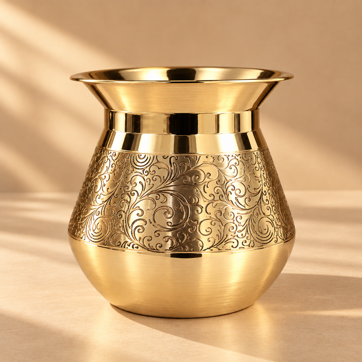 Heritage Lota | Pure Brass Kalash with Etched Design | Traditional Pooja Vessel | 300ml