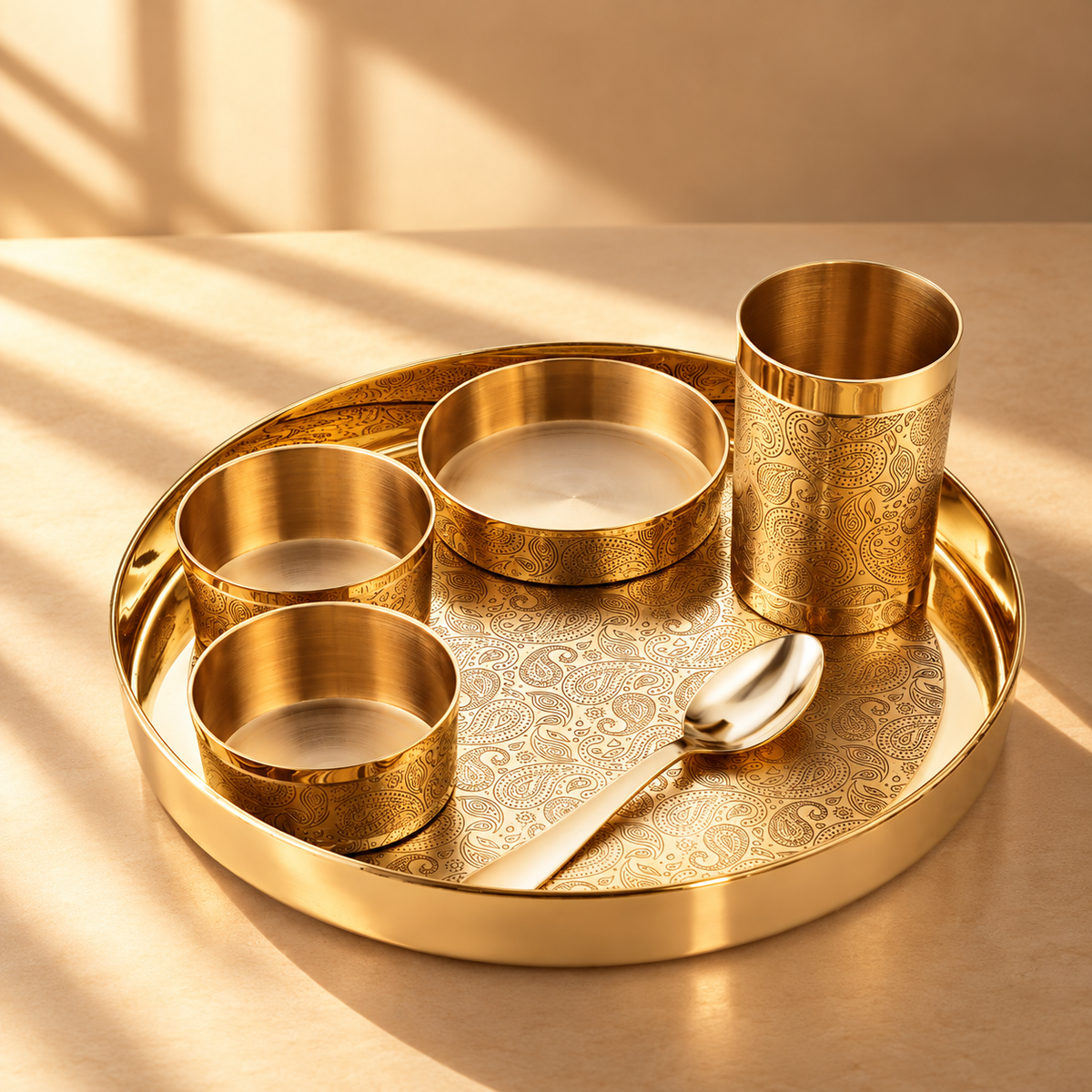 Good Luck Thaali Set | 6-Piece Pure Brass Dinner Set